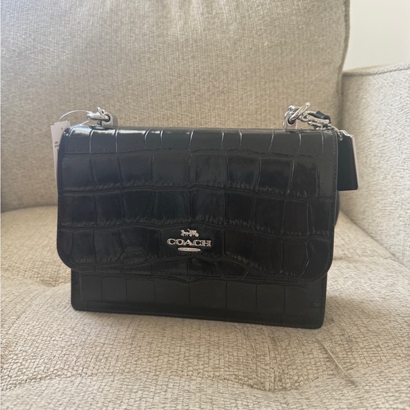 NWT Coach Klare Crossbody Bag in a black, crocodile-embossed leather - Picture 2 of 6